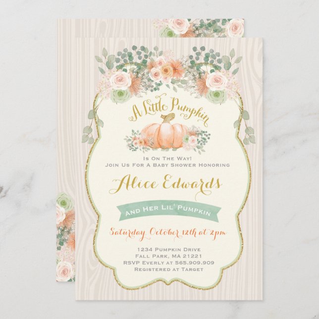 Gênero Chá de fraldas Neutro de Pumpkin Convite (Frente/Verso)