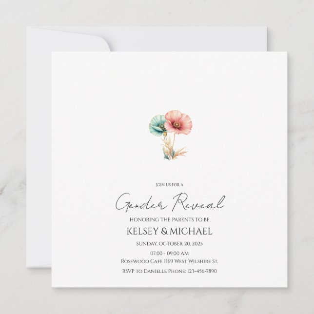 Gênero de Cor de Água Azul ou Rosa Revelar Convite (Frente)