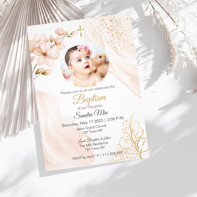 Gênero Dourado Neutro com Convite para Batismo Fot (Gold Gender Neutral with Photo Baptism Invitation
)