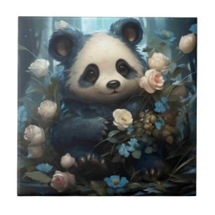 Gentil Urso Panda Entre Rosas Selvagens