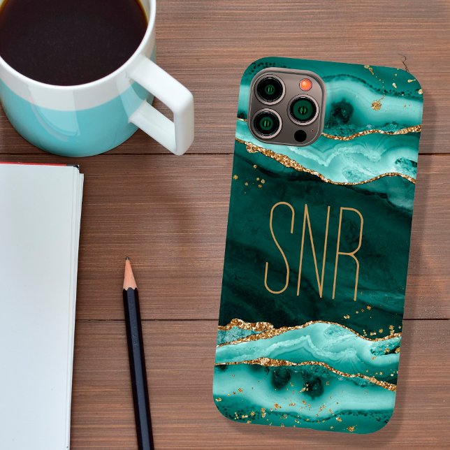 Geodo de Agato de Turquesa Monograma Nome Dourado  (Criador carregado)