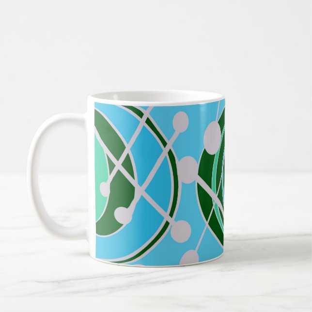 Geoformas em verde e azul com caneca branca (Esquerda)
