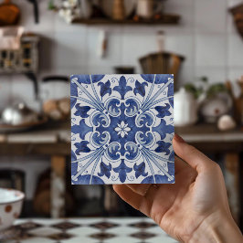Geometric Blue and White Lisbon Ceramic Tile Art