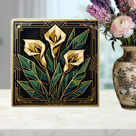 Geometric Calla Lily Art Deco Floral Gold Green 