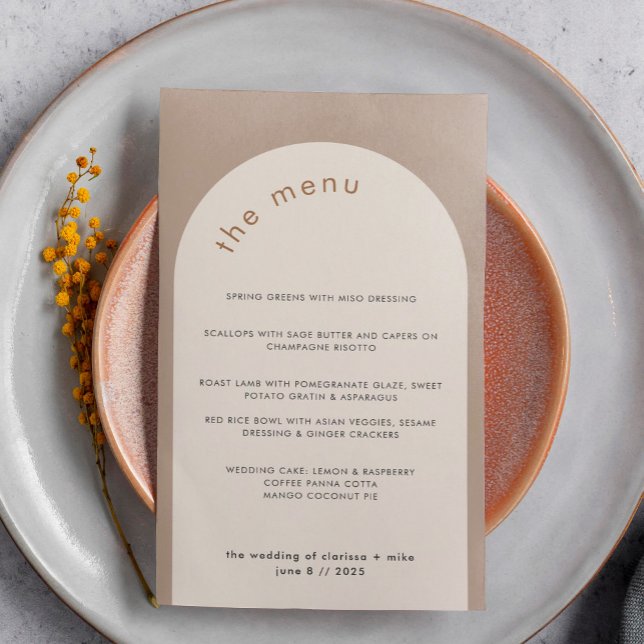 Geometric Minimal Sand Beige Arch Wedding Menu (Criador carregado)