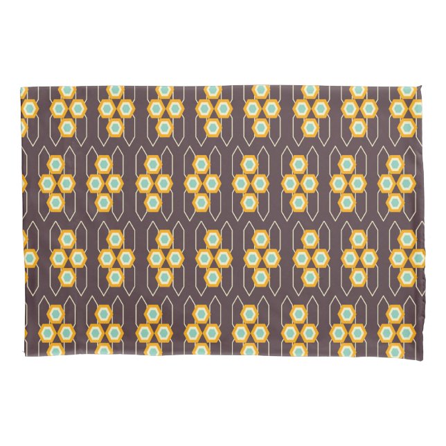 Geometric pattern with orange and blue hexagons (Frente-Esquerda)