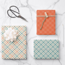 Geometric Plaid Pattern in Peach and Teal