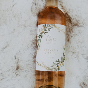 Geométrica Dourada Verde Alegra Etiquetas de Vinh