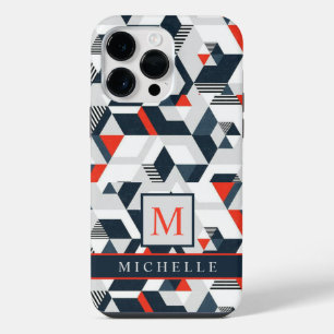 Geométrico cinza branco azul vermelho personalizáv