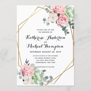 Geométrico cora o convite floral do casamento