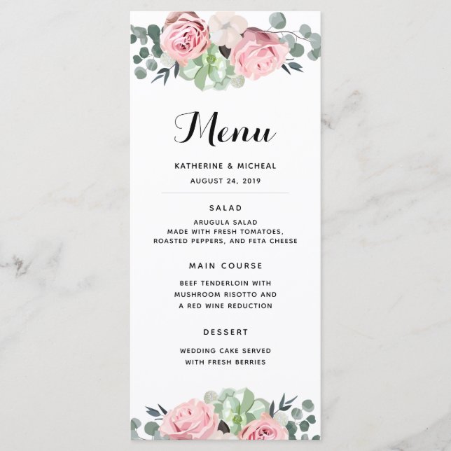 Geométrico cora o menu floral do casamento (Frente)