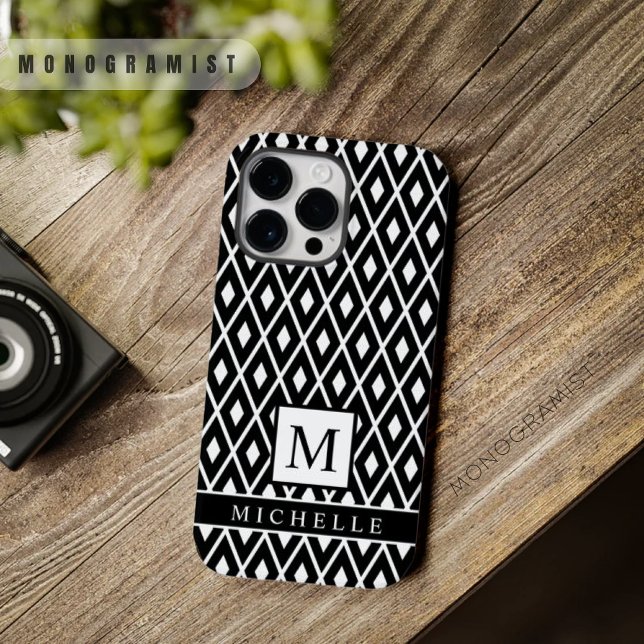 Geométrico De Diamante Branco E Preto Personalizad (Custom Black And White Diamond Argyle Geometric Case-Mate iPhone Case)