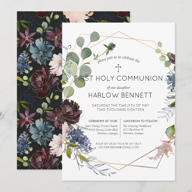 Geométrico Floral - Primeiro Convite à Comunhão (Frente/Verso)