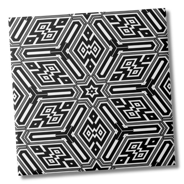 Geométrico Moderno Branco Na moda preto (Chic Stylish Geometric Black White Modern Art Deco ceramic tile)