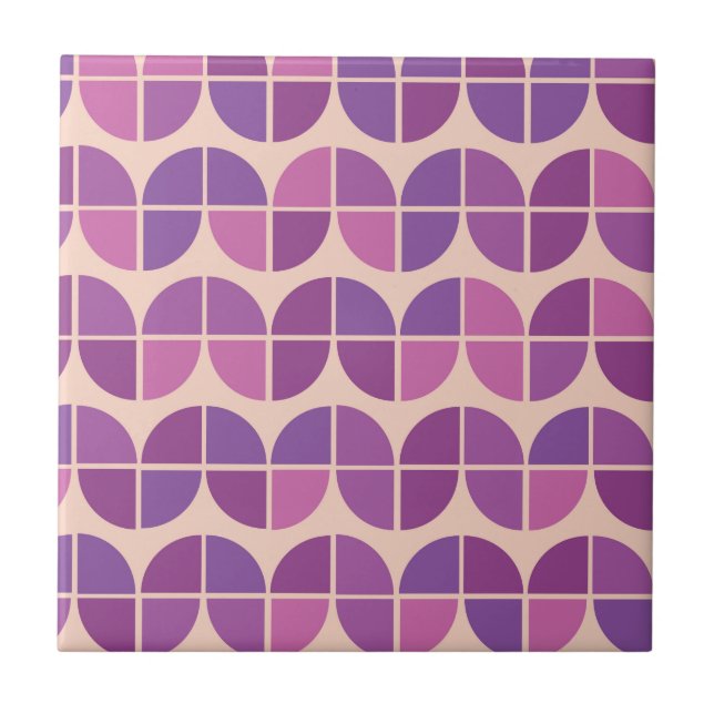 Geométrico Moderno de Meados do Século Rosa Roxo (Frente)