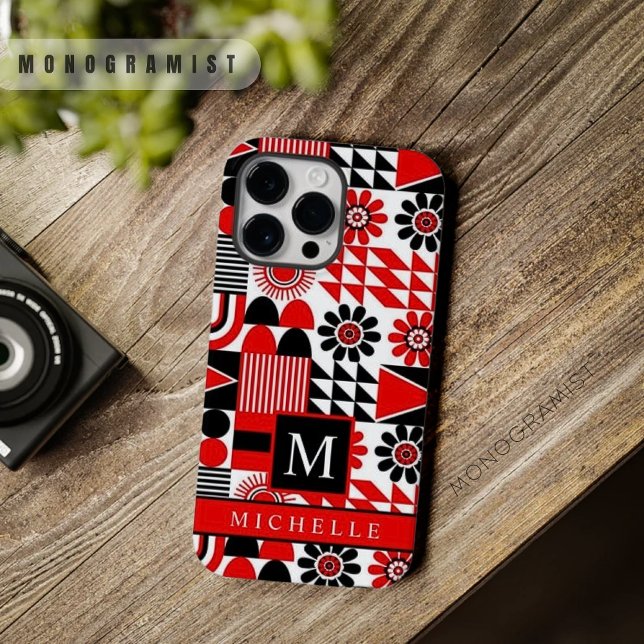 Geométrico Personalizável de Preto Vermelho Branco (Customizable Black Red White Geometric Case-Mate iPhone Case)