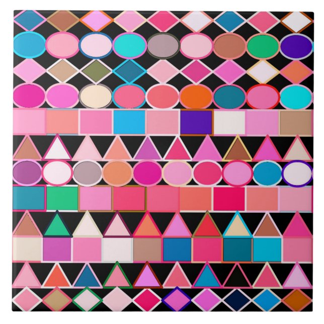 Geométrico Tribal Moderno, Cores de Joias a Preto (Frente)