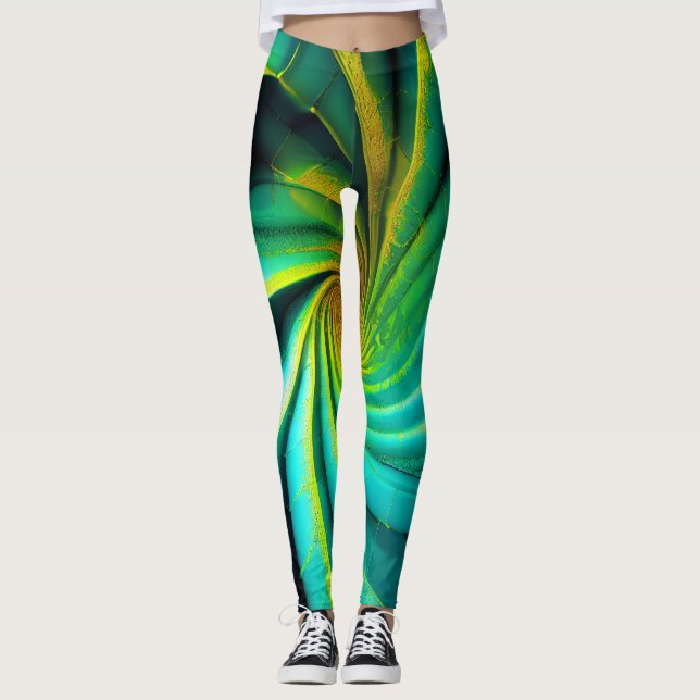 "GeoVibe: Leggings de Fusão Verde e Amarela" (Frente)