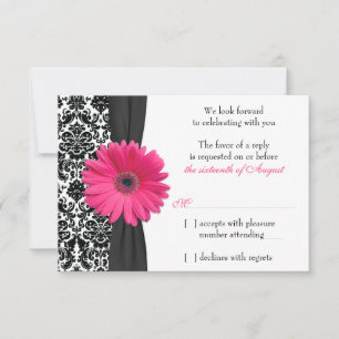 Gerber Daisy Rosa Preto Damask Resposta RSVP Casam