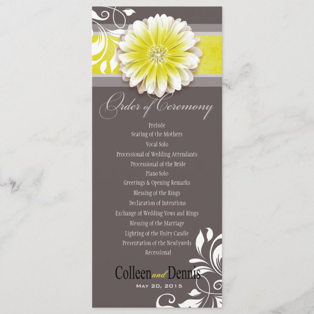 Gerber Daisy Scroll 1 Programa de Casamento amarel (Frente)