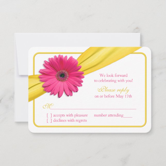Gerber Daisy Yellow Ribbon Weding RSVP (Frente)