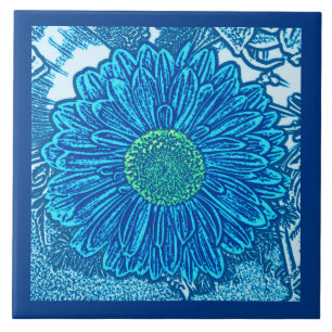 Gerbera Daisy Block Impressão, Cerulean e Indigo