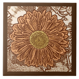 Gerbera Daisy Block Impressão, Chocolate Brown e 