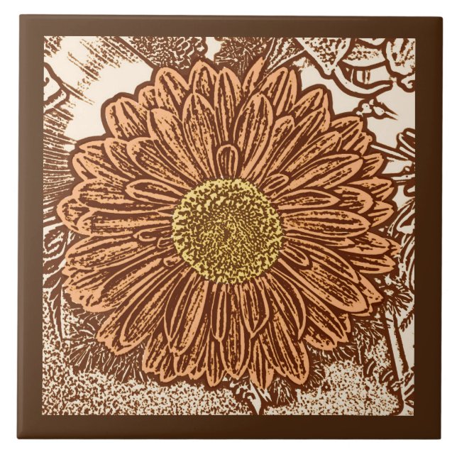 Gerbera Daisy Block Impressão, Chocolate Brown e T (Frente)