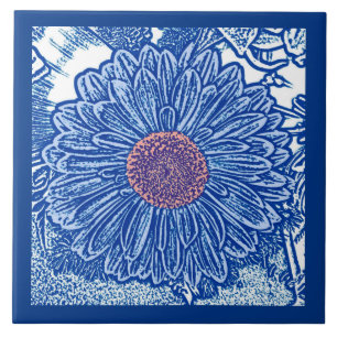 Gerbera Daisy Block Impressão, Cobalt e Sky Blue