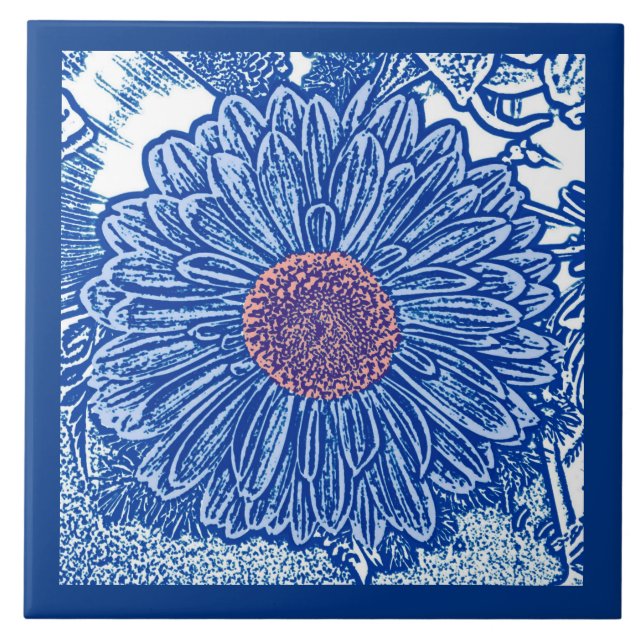 Gerbera Daisy Block Impressão, Cobalt e Sky Blue (Frente)