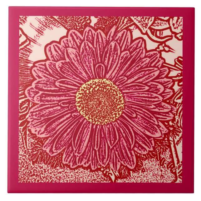 Gerbera Daisy Block Impressão, Coral e Peach (Frente)