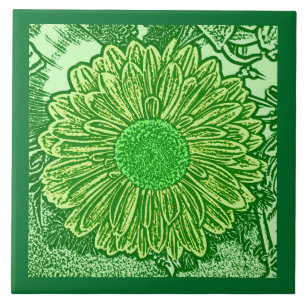 Gerbera Daisy Block Impressão, Emerald e Verde li