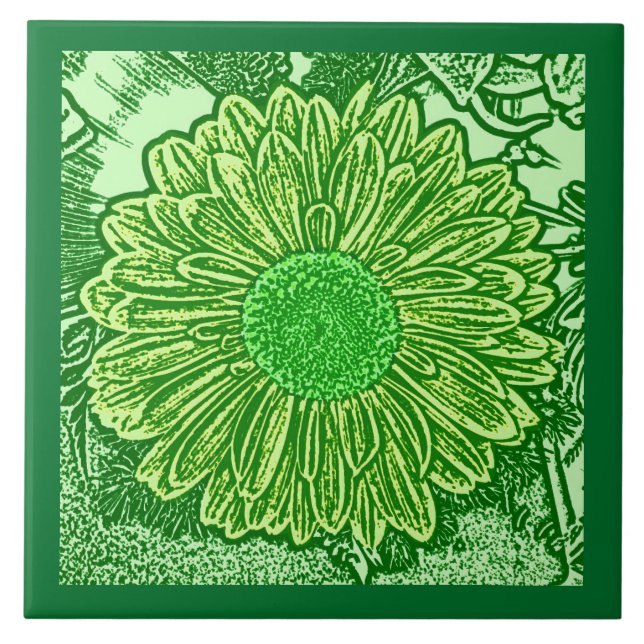 Gerbera Daisy Block Impressão, Emerald e Verde lim (Frente)