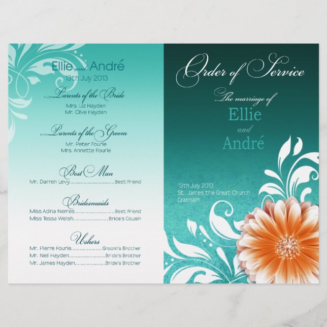 Gerbera Daisy Orange Aqua Order Program (Frente)