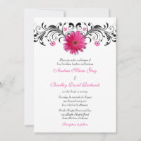 Gerbera Daisy Pink Black Floral Wedation Convite