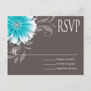 Gerbera Daisy Scroll 1 RSVP Teal Chalkboard
