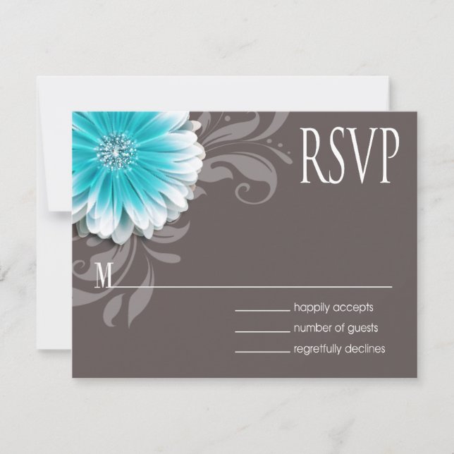 Gerbera Daisy Scroll 1 RSVP Teal Chalkboard (Frente)