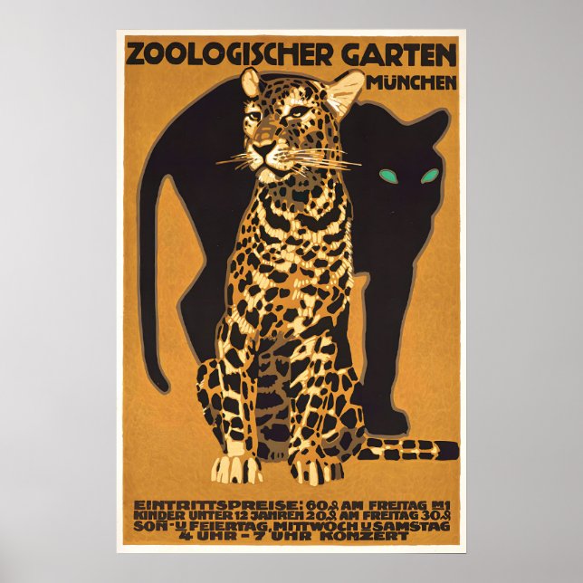 German Poster Leopard Zoo Munich, Germany by (Frente)