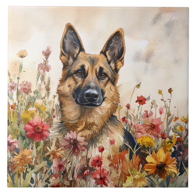German Shepherd Among Vibrant Wildflowers (Frente)