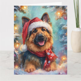 German shepherd bonito em Santa Hat e Cartão Scarf