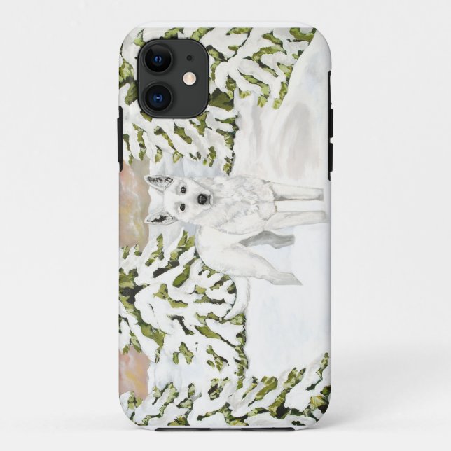 German shepherd branco Capas de iphone de neve de  (Verso)