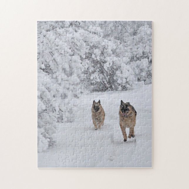 German shepherd correndo em neve Quebra-cabeça (Vertical)