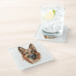 German Shepherd Portrait Glass Coaster | Dog Lover