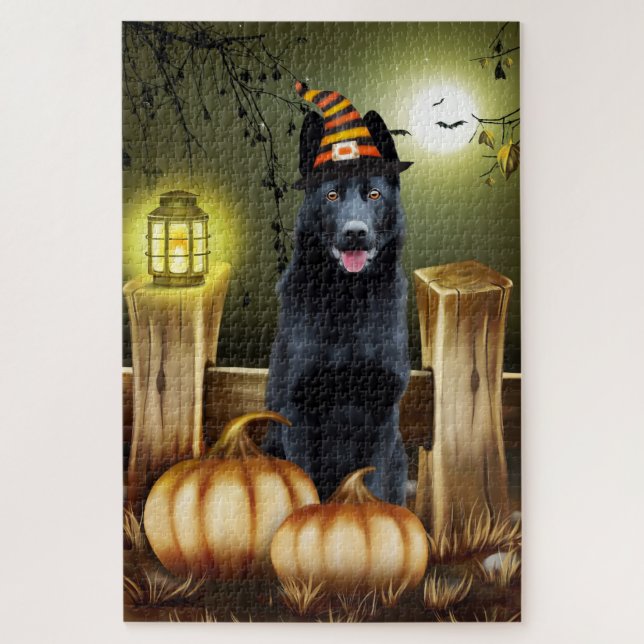 German shepherd preto Halloween Quebra-cabeça (Vertical)