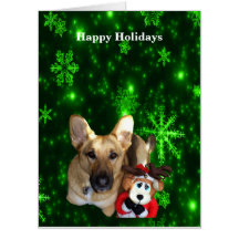 German shepherd, Toy Reindeer, Flocos de Neve Verd