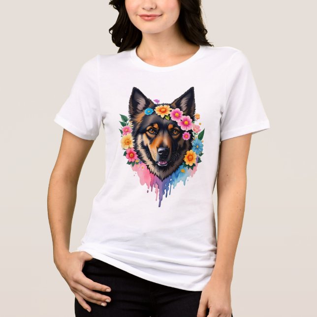 German Shepherd Wildflower Crown Floral Dog  (Frente)
