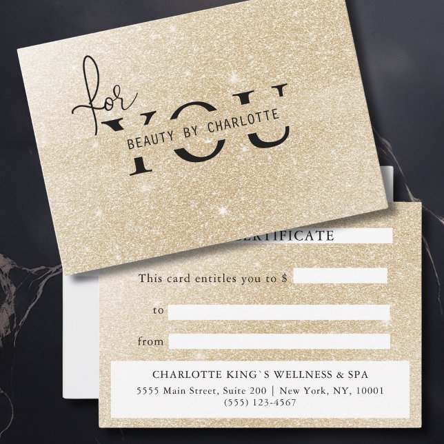 GESCHÄFTSBESCHEINIGUNG | Glitter | für Sie (Elegant Salon Gold Glitter Gift Certificate)