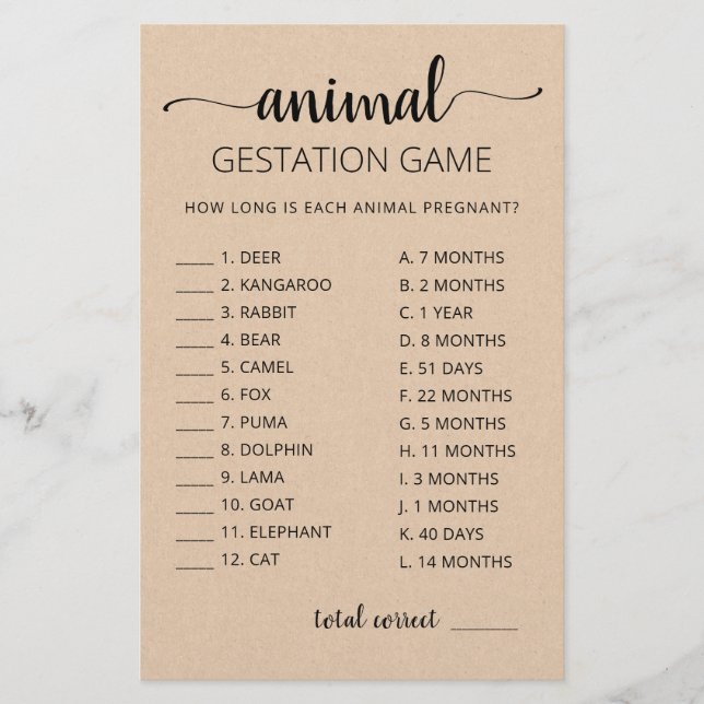 Gestação Animal com o Jogo do Chá de fraldas de Re (Frente)