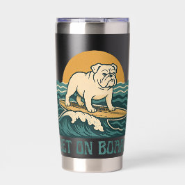 Get On Board Surfer Dog Retro Art -Bulldog Surfing
