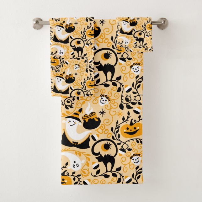 Ghost Bats e Pumpkins Halloween Bath Toalha Set (Insitu)